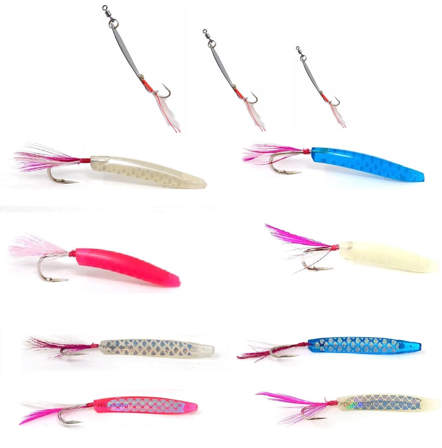 Kit 11 Unghiette Madreperla e Granpescatore Pesca Traina Tonnetti Spigola Serra Leccia Sgombro Lanzardo