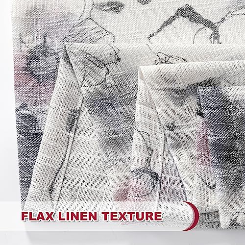Image of MYSKY HOME Curtains 63 Inch 2 Panels Length Floral Light Filtering Curtains for Living Room Pattern Light Privacy Cotton Burlap Effect Drape Window Treatments Grommet, Pink and Grey