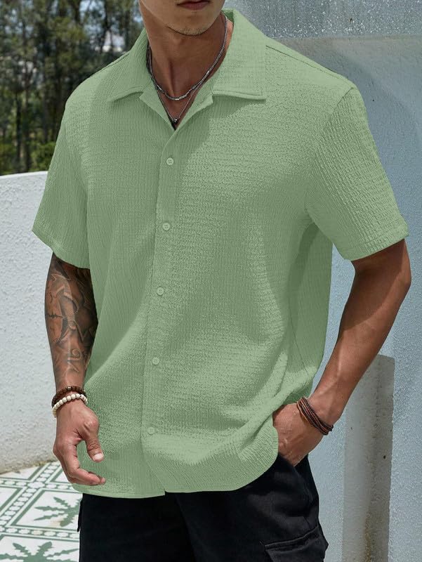 Image of COMBRAIDED Men's Slim Fit Half Sleeve Polycotton Casual Shirt - Solid Pattern, Hip Length