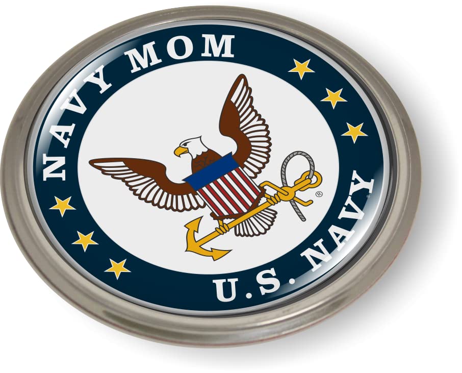 Image of BestLicensePlateFrames - U.S. Navy Mom 3D Domed CAR Emblem Badge Sticker Semi-Flexible Aluminum Bezel - Official U.S. Navy Licensed Product