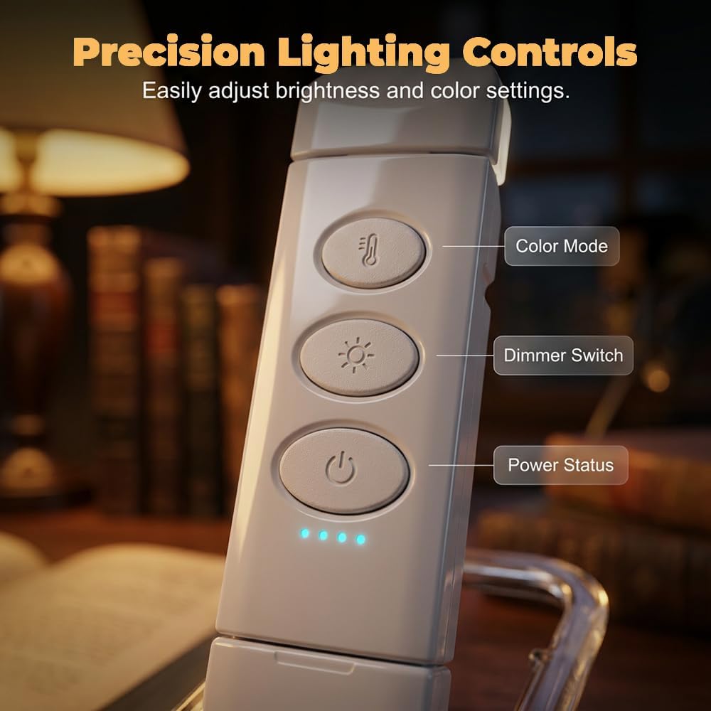 2 Pack USB Rechargeable Book Light for Reading Study in Bed, 2026 New Portable Clip on Reading Light with 3 Color Modes and 3 Brightness Level, Book Reading Light for Book Lovers (White-2PCS)
