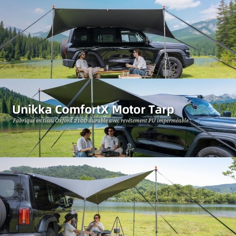 ComfortX Bâche moteur : protection UV, imperméable, ajustement universel avec ventouse et fixation passepoil 4/6 mm pour camping-car, caravane, SUV et bus de camping