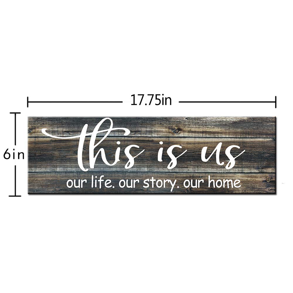BEROSS This is Us Our Life Our Story Our Home Rustic Wood Plaque Sign Farmhouse Wall Decor for Living Room Bedroom Entryway Kitchen 6 x 17.75 Inch