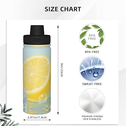Miniatura 4 de Botella de agua aislada con estampado de limón, de acero inoxidable de 18 onzas, divertida taza de viaje, a prueba de fugas, para bebidas calientes