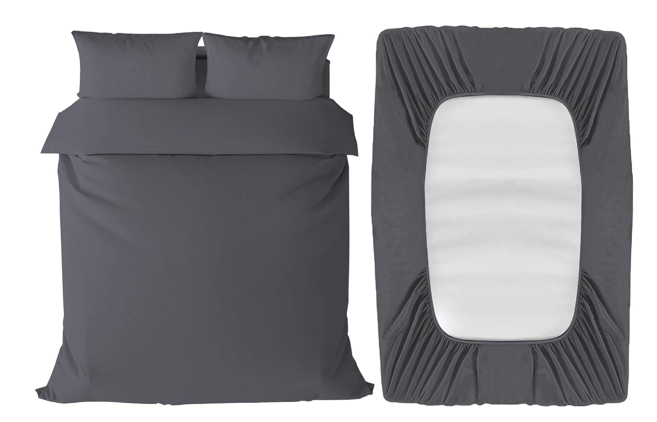APEX FURNISHINGS 4 Piece King Bedding Set – Duvet Cover, Fitted Sheet with Pillow Cases - Soft Brushed Microfiber – Charcoal