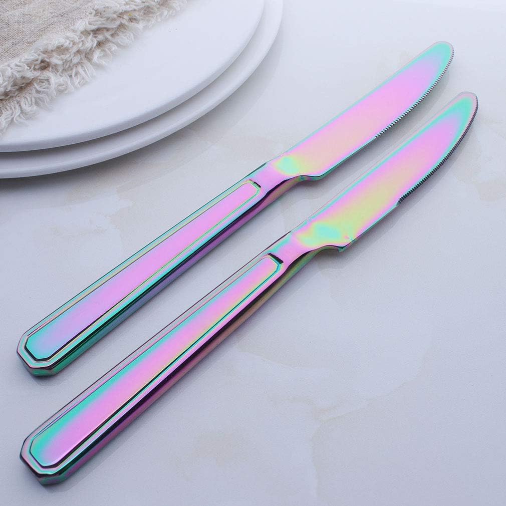 Nеw Dеаl Onlycooker Dinner Knife Set Rainbow Flatware Stainless Steel 9.2 Inch Heavy Duty Colorful Serrated Table Knives Service for 6 Multicolor Plated Silverware for Home Kitchen Dinnerware Mirror Polished Suреr Brаndѕ Onlycooker Dinner Knife Set Rainbow Flatware Stainless Steel 9.2 Inch Heavy Duty Colorful Serrated Table Knives Service for 6 Multicolor Plated Silverware for Home Kitchen Dinnerware Mirror Polished