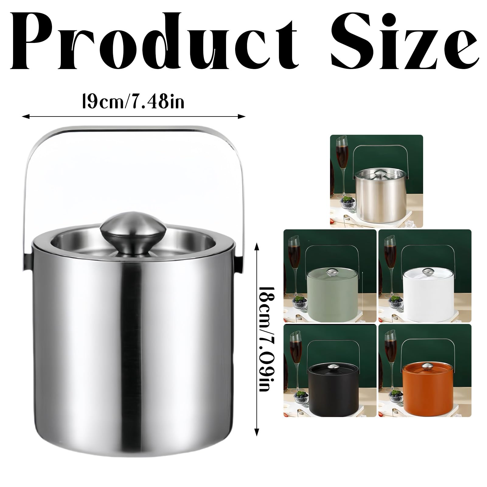 3L Double Paroi Seau à Glaçons Isotherme en Acier Inoxydable, Seau Champagne en Métal, Seau à Glacons Isotherme, Seau à Glaçons avec Couvercle Grattoir à Glace (Blanc)