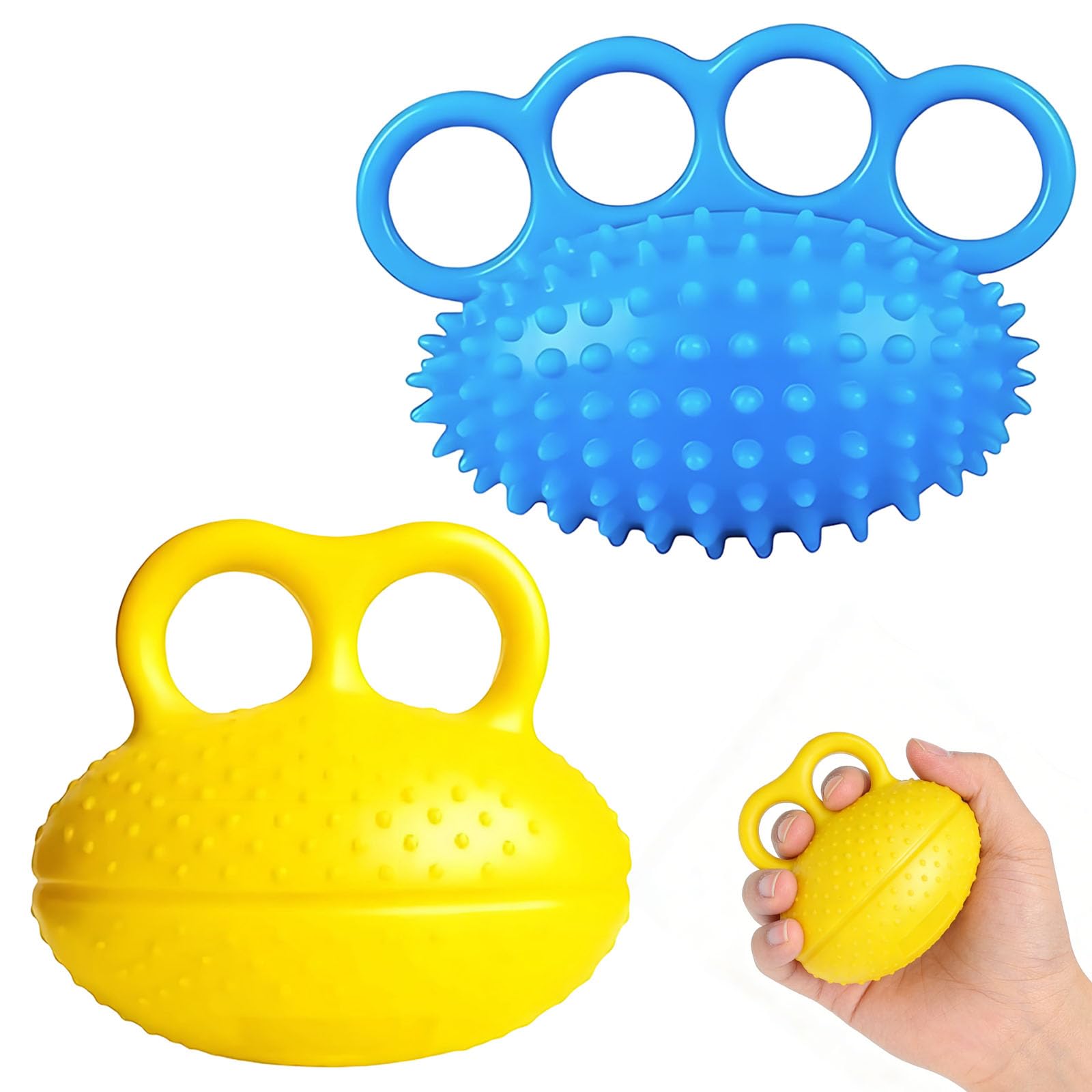 2 Pcs Finger Exercise Stress Balls, Hand Grips Strengthener Squeeze Ball Hand Grip Strengthener, Grip Strength Training Device That Enhances Hand Exercises and Relieves Stress(Yellow and Blue)