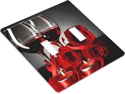 Miniatura 3 de Cubierta de interruptor de luz de vela y rosa de vino tinto de 2 bandas, placa de pared decorativa de doble palanca, tamaño de la cubierta de pared