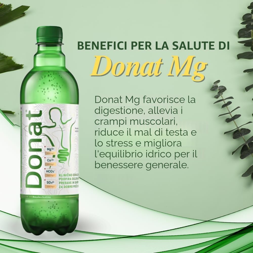 Acqua Magnesio completo - 500mg di Magnesio Naturale in acqua naturalmente frizzante 'Donat Mg' - 12x0,5L