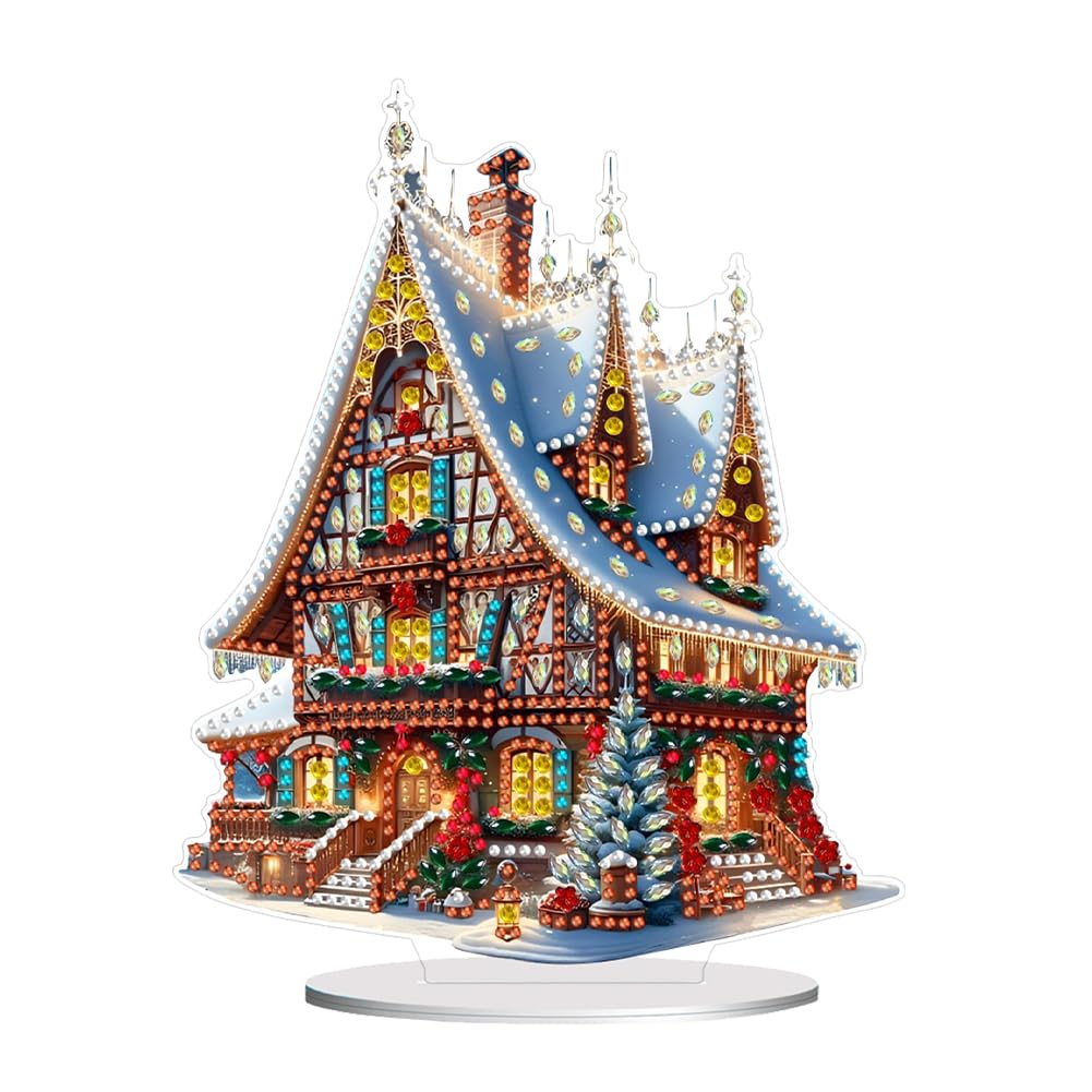 AMZGSHOP 5D Christmas Diamond Art Desk Ornaments, DIY Snowman & Reindeer Acrylic Tabletop Decoration, Single Sided Diamond Art Table Top Decorations for Holiday Gifts & Home Xmas Decor