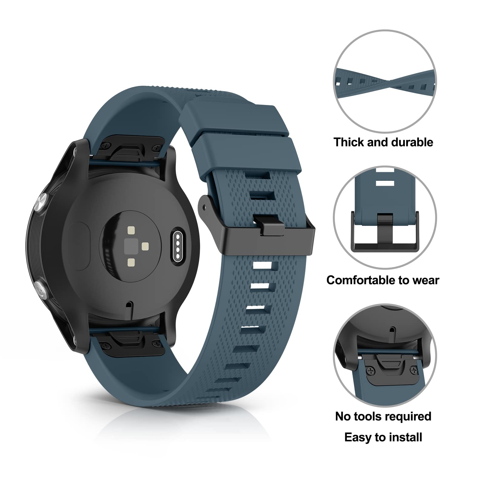 Cinturino Originale Garmin, 22mm, QuickFit, Silicone, Cyan Blue