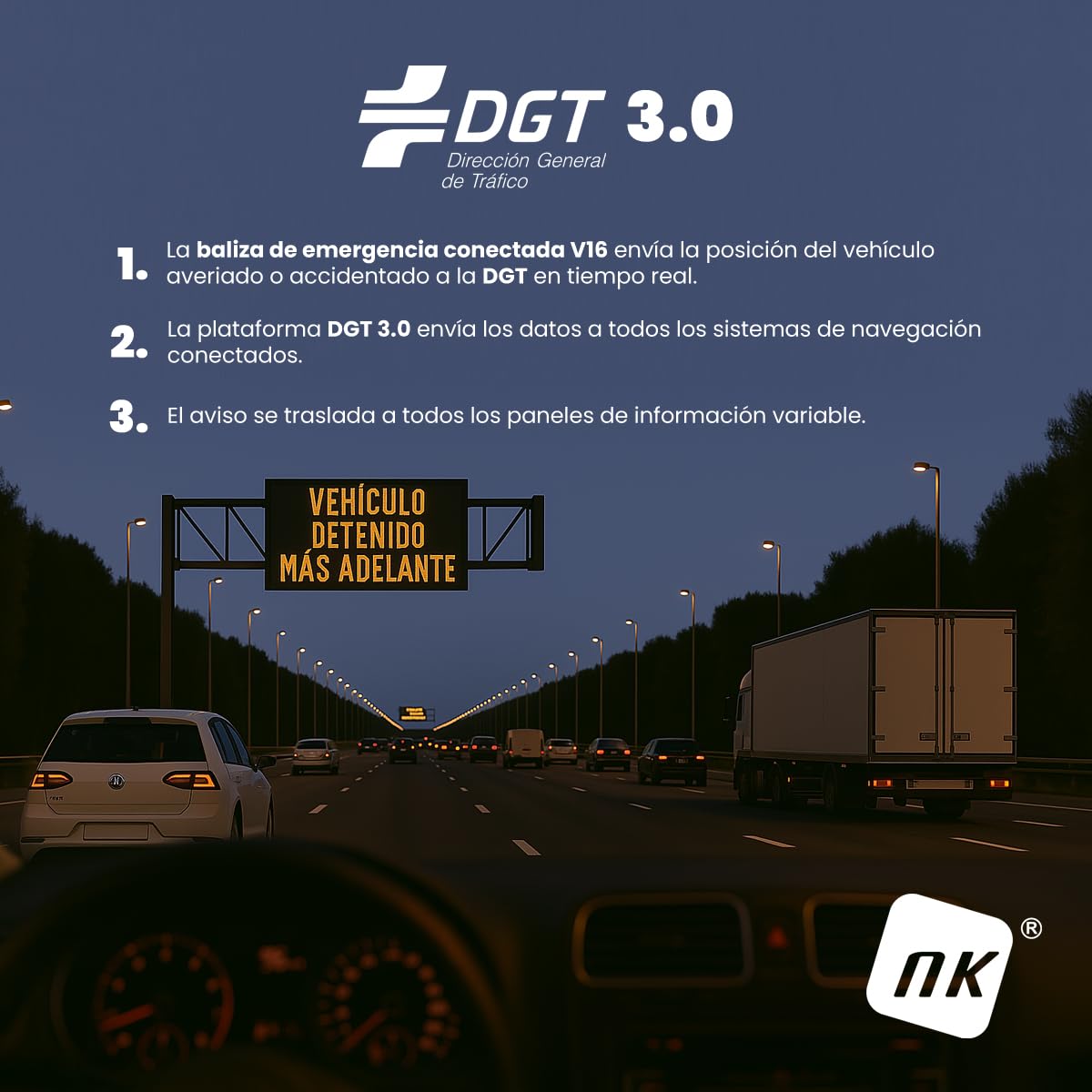 NK Baliza de Emergencia V16 con Geolocalización y Conexión DGT 3.0 – Uso Obligatorio desde Enero 2026, Señal LED Homologada para Coche, Alcance 1km, Resistente al Agua, Datos Incluidos hasta 2038