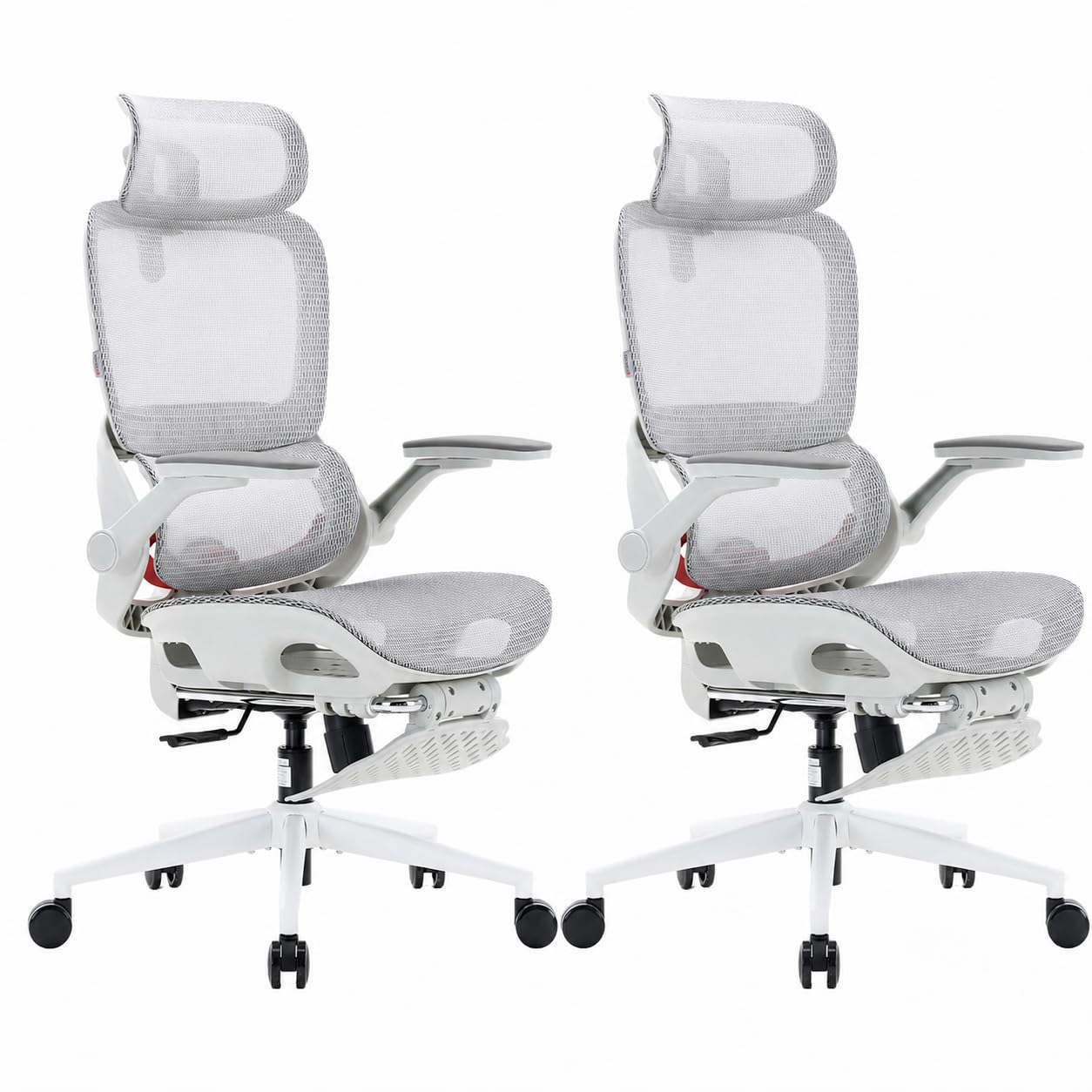 SIHOO B100 Pro Ergonomic Office Chair with Adaptive Lumbar Support, Computer Chair with Dual-Back, Desk Chair with 360° Rotatable & Flip-Up Armrests, 3D Wide Headrest, 2 Packs, Light Grey