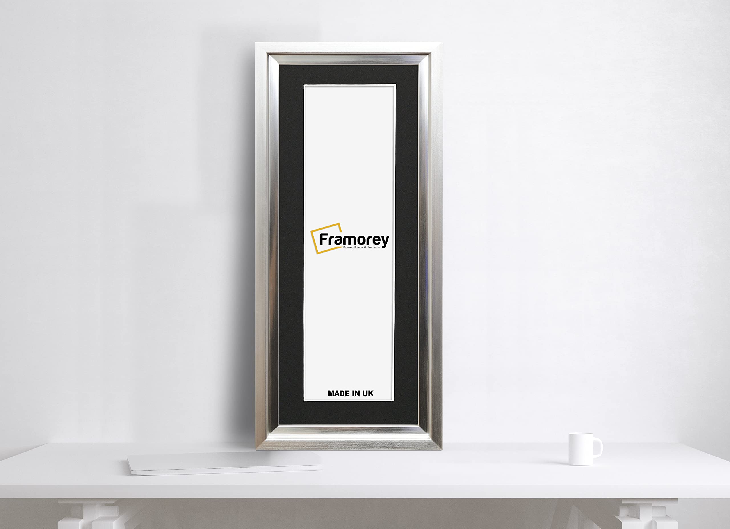 FRAMOREY Panoramic Style Picture Frame, 24x14" Size Silver Photo Frame With 20x10" Size Black Mount, Oslo Style Wall Art Hanging Frames