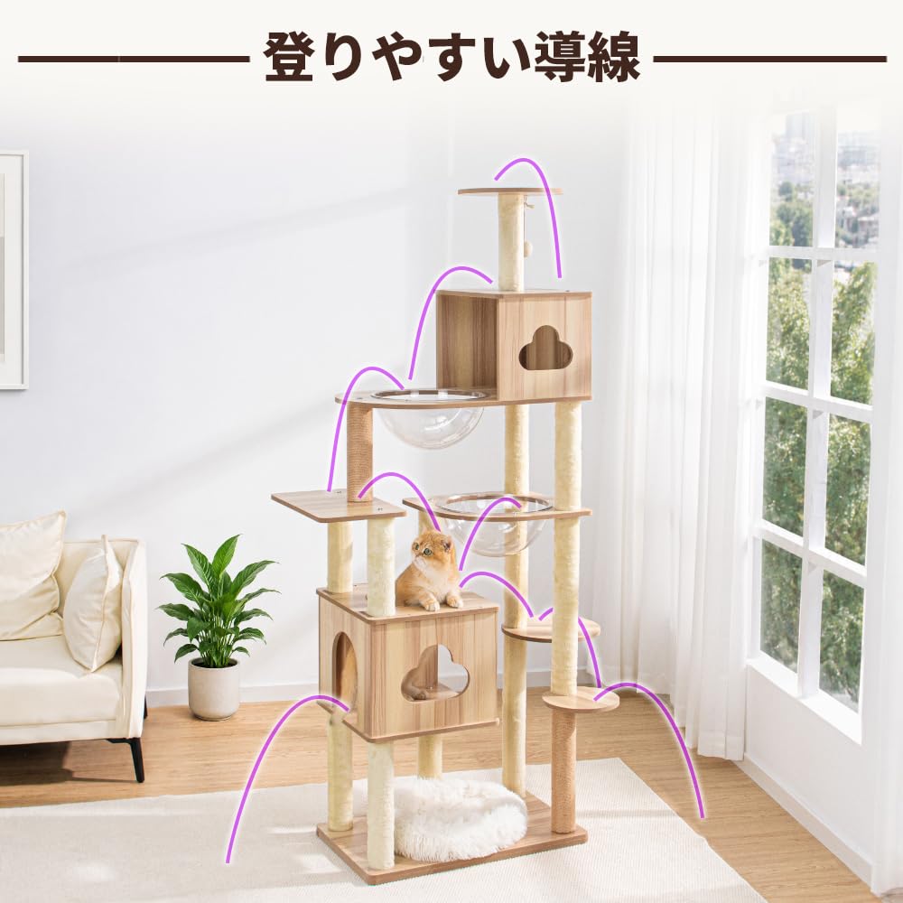 Amazon | PETTIFUL キャットタワー 木製 据え置き 大型 おしゃれ 高さ