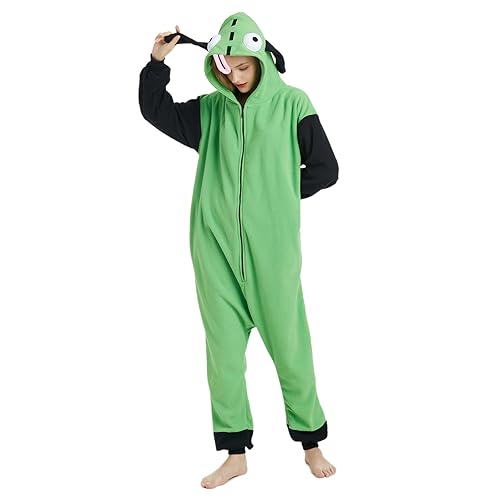OGU' DEAL Unisex Invader Zim Cosplay Onesie Pajamas Green Halloween Costume Mens Women Hooded Christmas Sleepwear Homewear - Small - Green