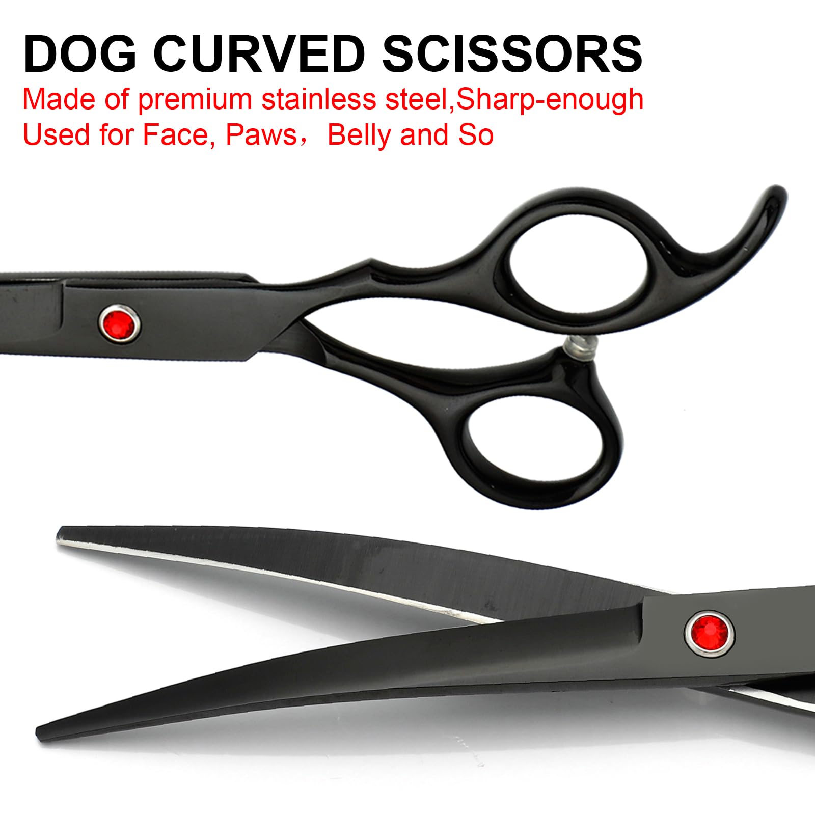 FAIGEO Juego de tijeras profesionales de aseo para perros, kit de aseo de perros de acero inoxidable, tijeras curvadas y peine para perros, gatos y mascotas (negro 5 en 1)