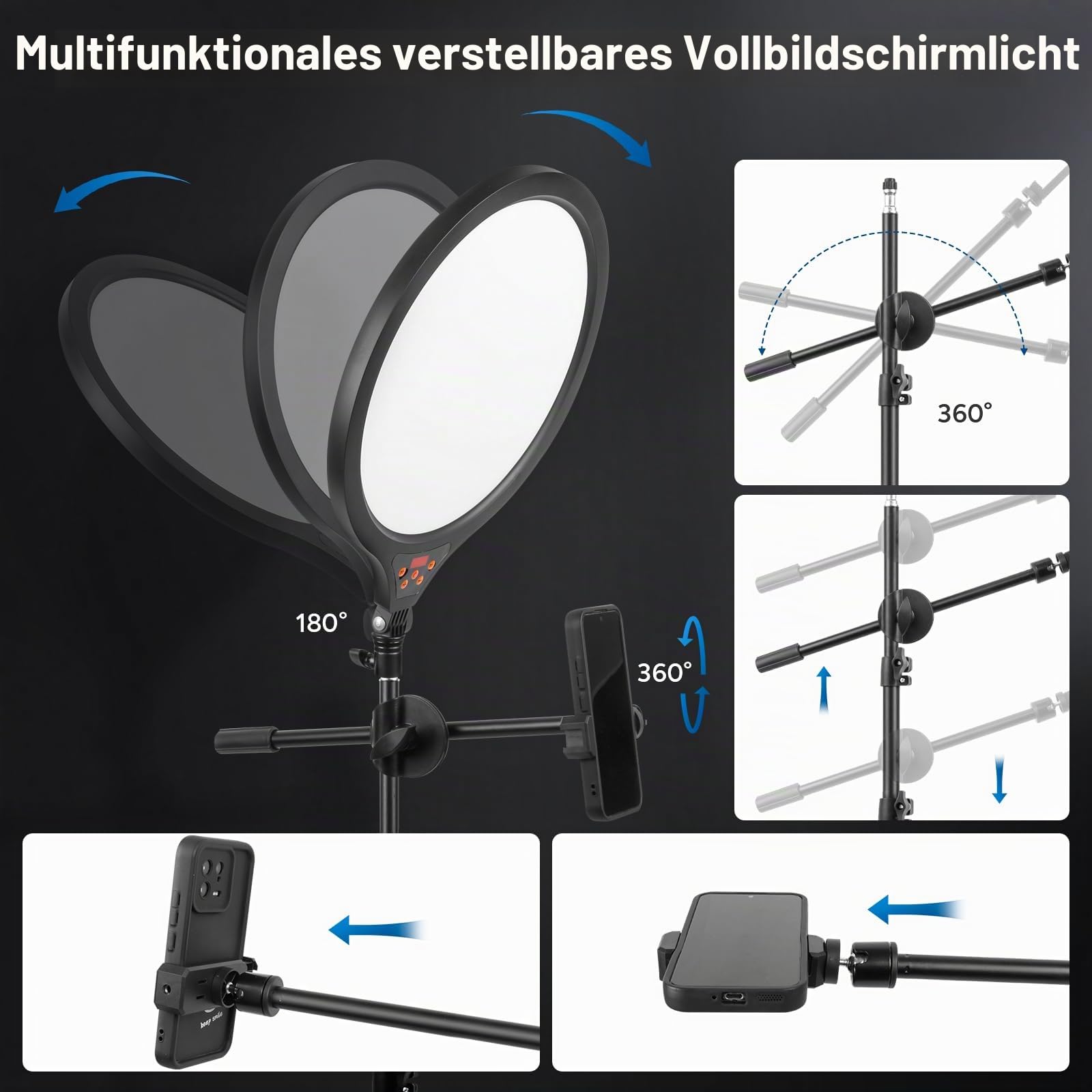 Handy Stativ mit Ringlicht 35CM, LED Videolicht Ringlicht mit Stativ für Smartphone Dimmbare 2700-6500K Digitales Anzeigefeld Fernbedienung Tragetasche für Food-Creator, Live Stream, TikTok