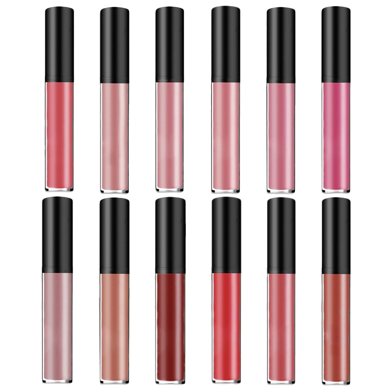 Lápiz labial de crema de 12 colores, lápiz labial de crema de 12 colores, taza sin lápiz labial, impermeable, sin relleno, impermeable e hidratante de larga duración Velvet lápiz labial rojo(12PCS)