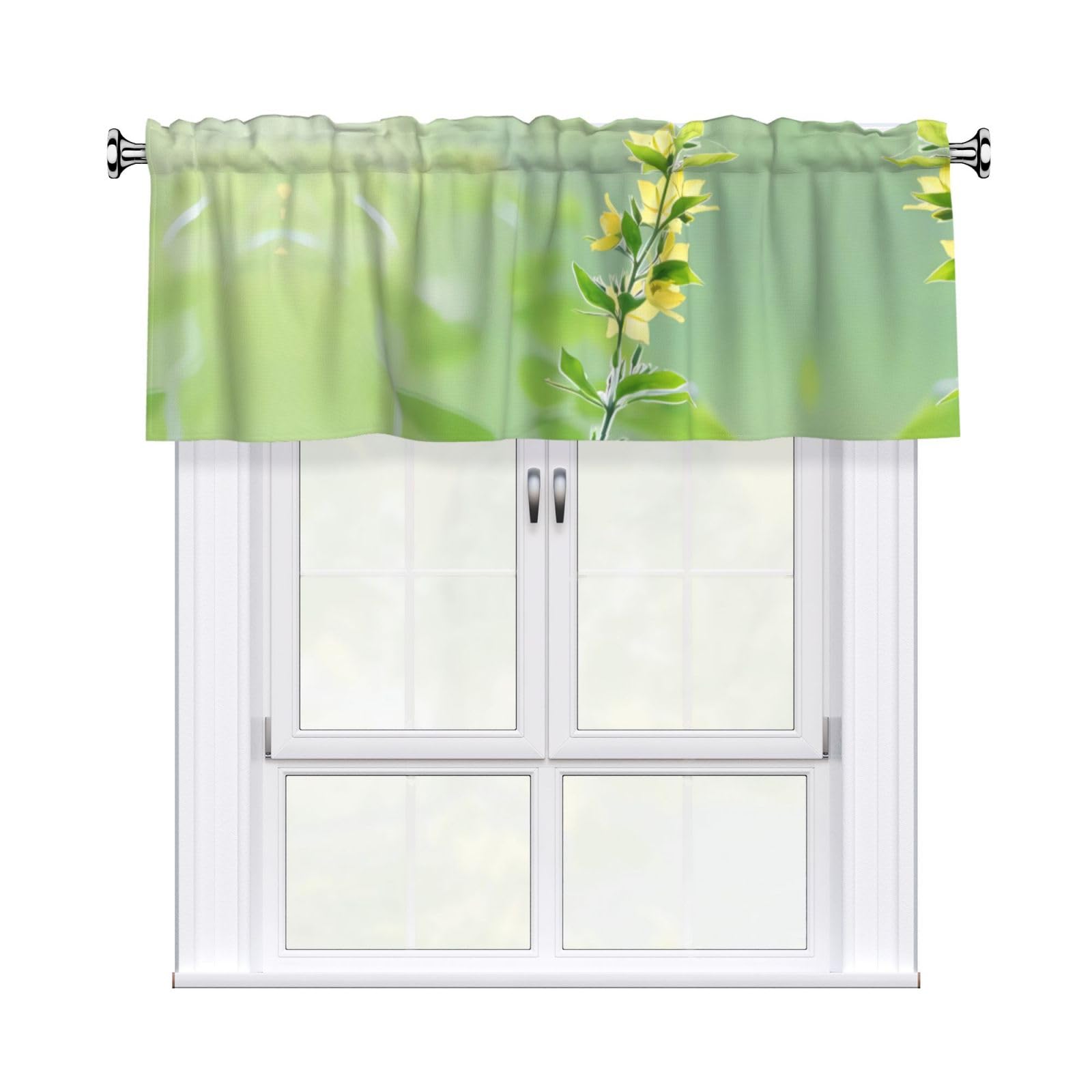 WHJSHOP Blooming Yellow Flower Prints Curtain Valance 54x18in - Peach Skin Kitchen Window Layer, Filtered Light & Quick-Install Rod Pocket Cover