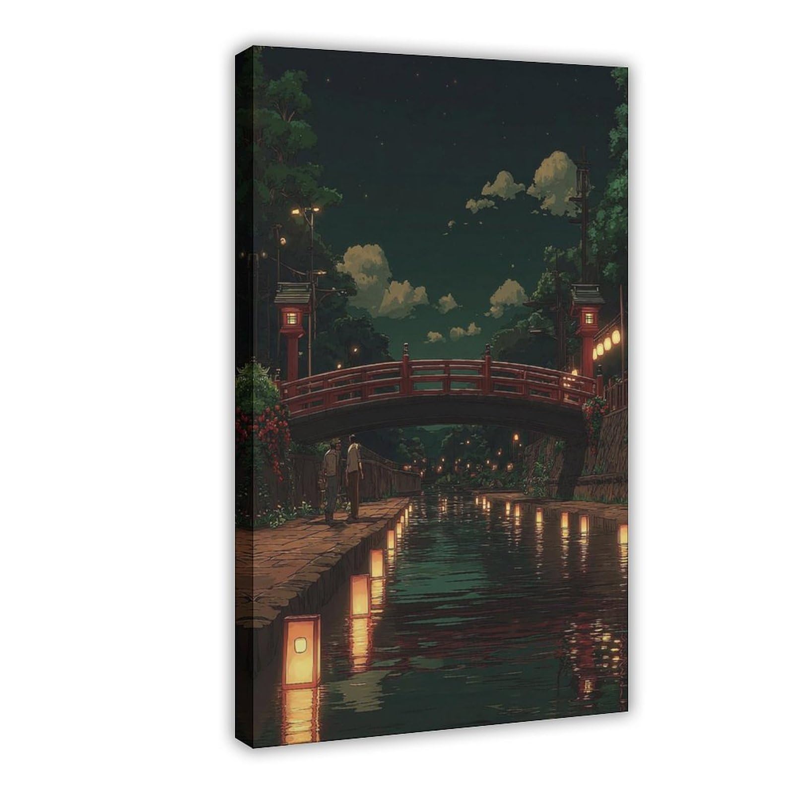 Bareronor Japanese Lantern Bridge (3) Canvas Poster Bedroom Decor Landscape Office Room Decor Gift 24" L X 36" W
