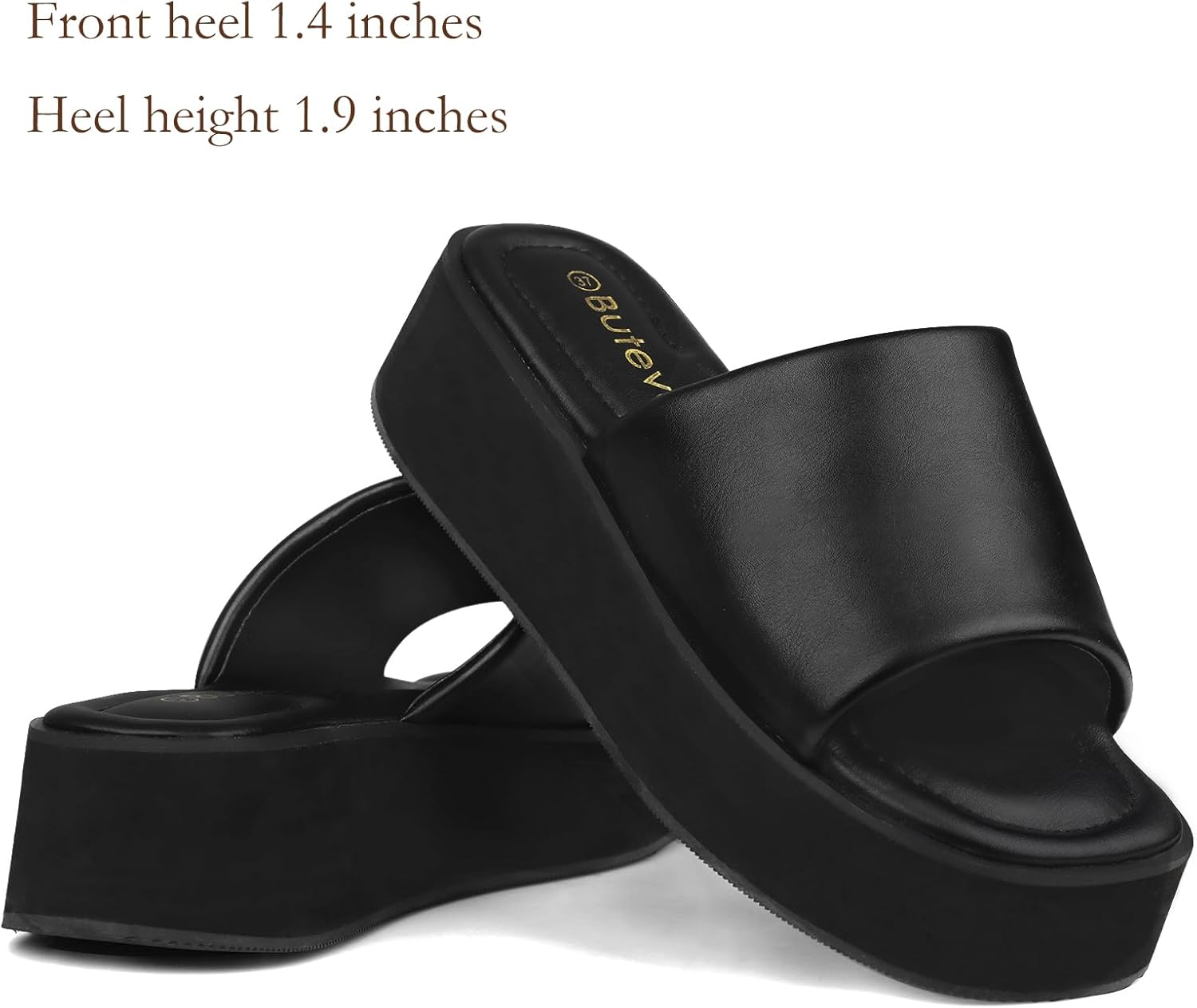 Chunky Platform Sandals for Women - Comfort Black Open Toe Slip on Platform Slides Y2K Wedge Sandals for Summer Casual - Image 4