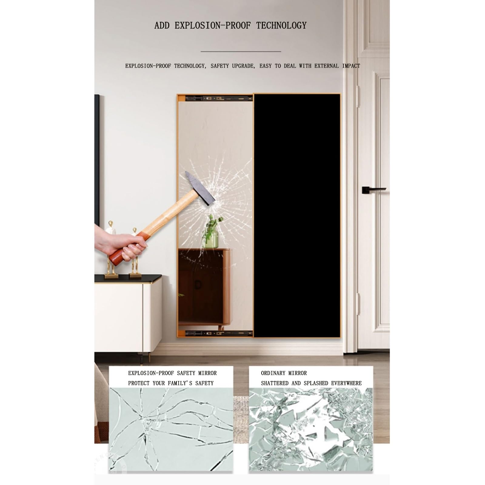 Specchio a figura intera scorrevole nascosto da 35*100 cm, specchio da toeletta invisibile, specchio da toeletta a parete chiudibile con fiore d'inchiostro, cornice in metallo nero(40*120cm(15.75x47.2