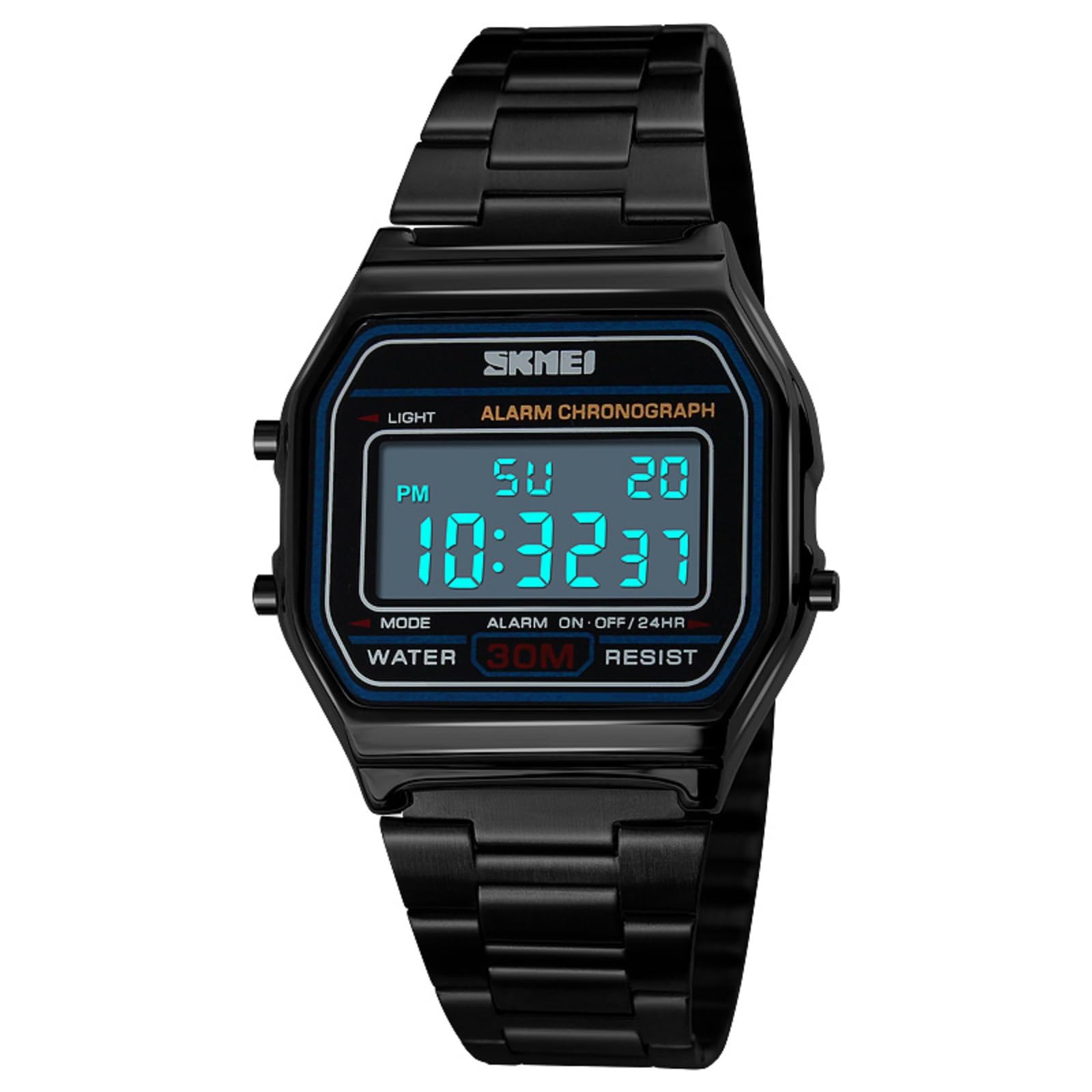 SKMEI Men's Digital Watches with Waterproof Classic Wrist Watches for Women Fashion Business Stainless Steel Sports Watches Black