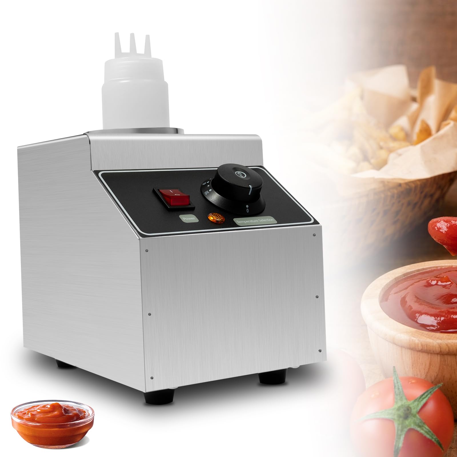 Chauffe-sauce électrique Chauffe-fromage Distributeur en acier inoxydable avec bouteille de 0,57 L, 80W, 220V, pour restaurants, cafés et fêtes - Fonction de maintien au chaud compacte pour