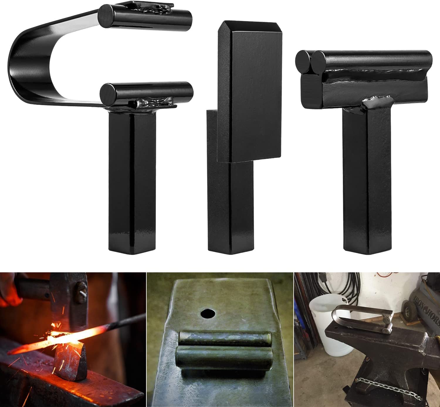 Blacksmith Anvil Forge Hardy Tool for 1 inch 2.5cm Anvil Hole, 3PCS Blacksmith Forging Tools, Hot Cut Tool, Creasing Stake Toool, Spring Fuller Tool