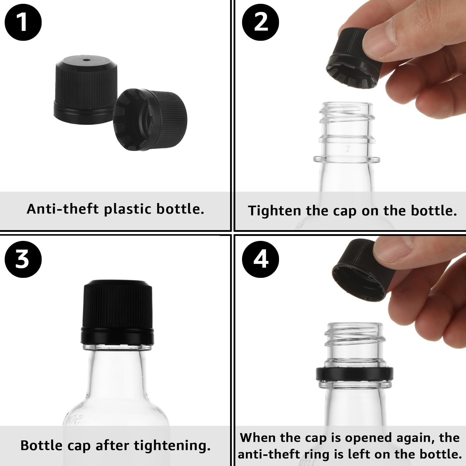 Lot de 70 mini bouteilles d'alcool, bouteilles à spiritueux avec bouchon noir, 50 ml - Bouteilles hermétiques en plastique avec entonnoirs pour cocktail, fête, mariage
