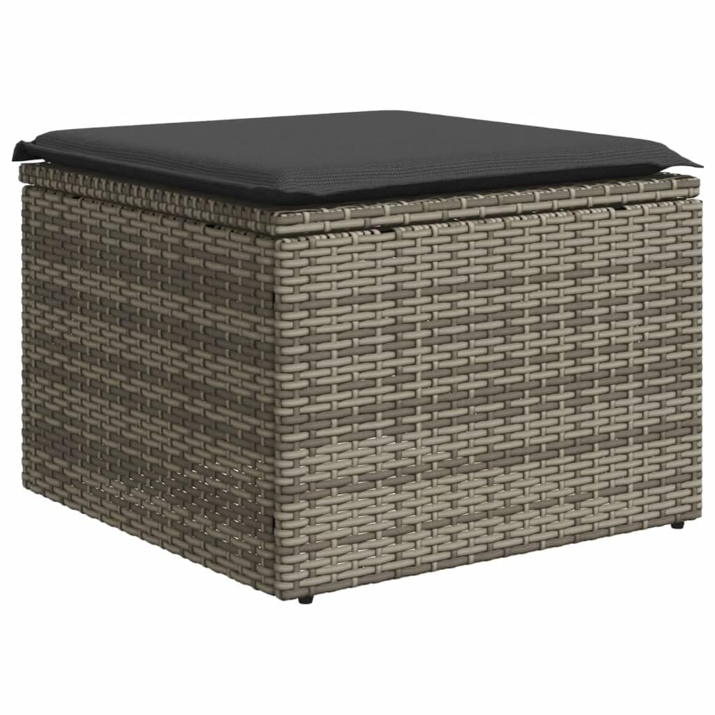 vidaXL Tabouret de Jardin avec Coussin, Siège avec Housse, Meuble de Patio Balcon Terrasse Arrière-Cour Extérieur, Gris Résine Tressée