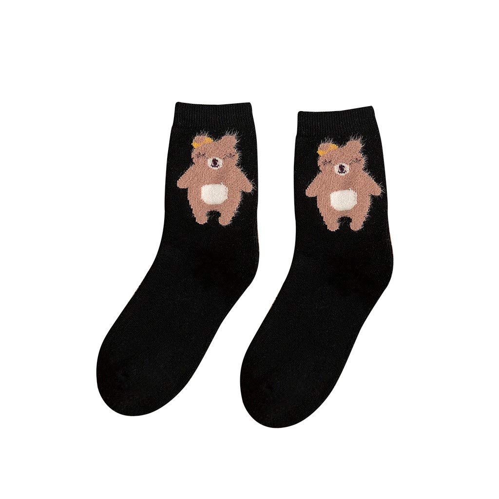 AKAIDE Socks For Womens Cotton Blend Winter Novelty Funny Ladies Middle Tube Sock Multipack Cute Bear Style Warm Stocking 5 Pairs