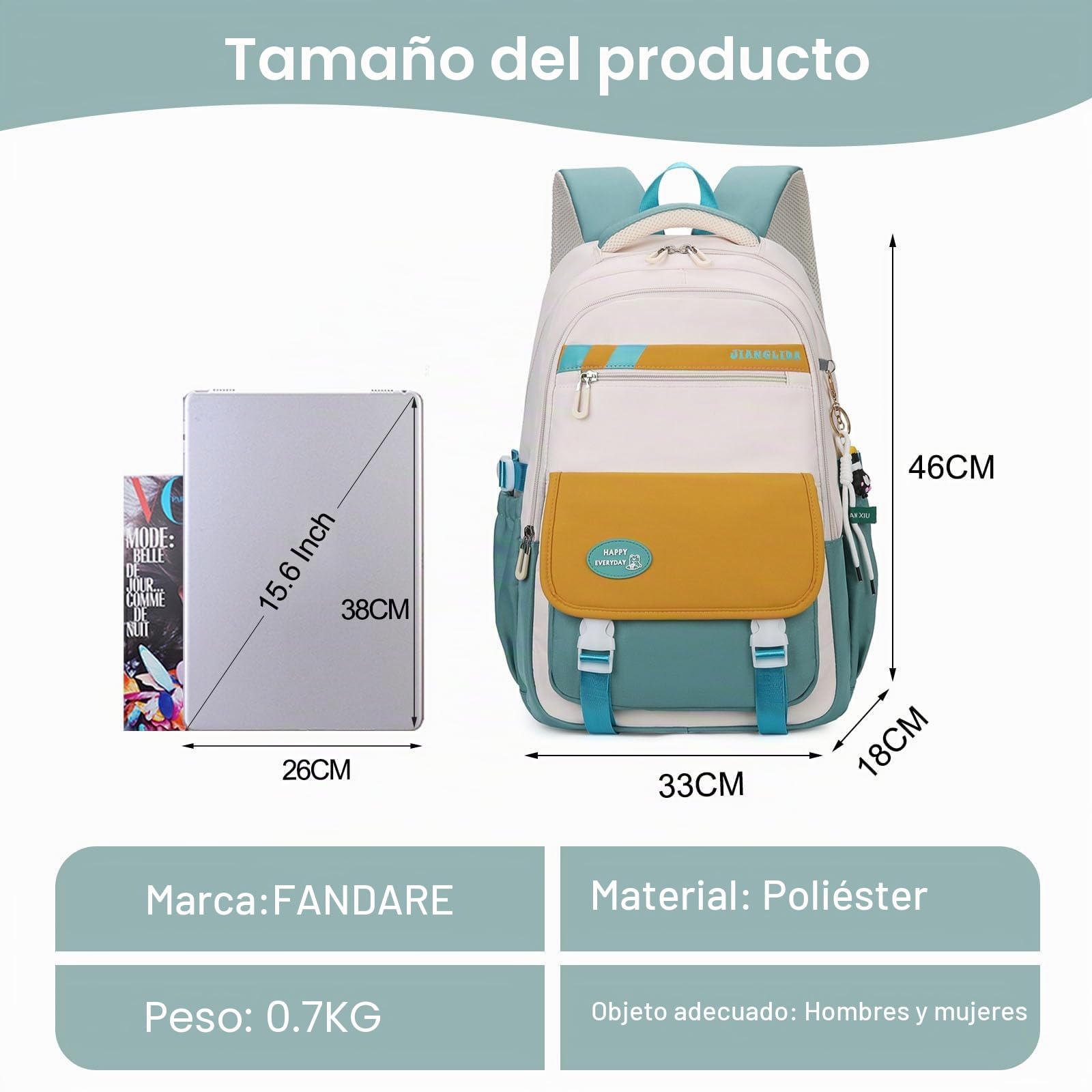 FANDARE Bolsas escolares Mochilas Tipo Casual Mochilas infantiles estudiantes de primaria de secundaria y preparatoria Universidad Bolsos mochila Bandolera Viaje Bolsa de hombro Mochila Amarillo verde