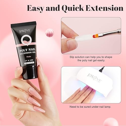 Miniatura 6 de JOSLOVE Kit de gel de uñas de polietileno, 2 unidades, kits de gel de uñas de polietileno con luz UV, kit de iniciación de colores nude