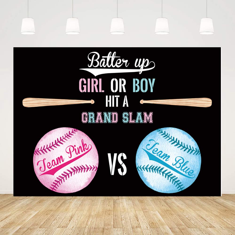 ABLIN 7x5ft Baseball Gender Reveal Backdrop Girl or Boy Black Team Pink or Team Blue Sports Themed Photography Background Gender Reveal Party