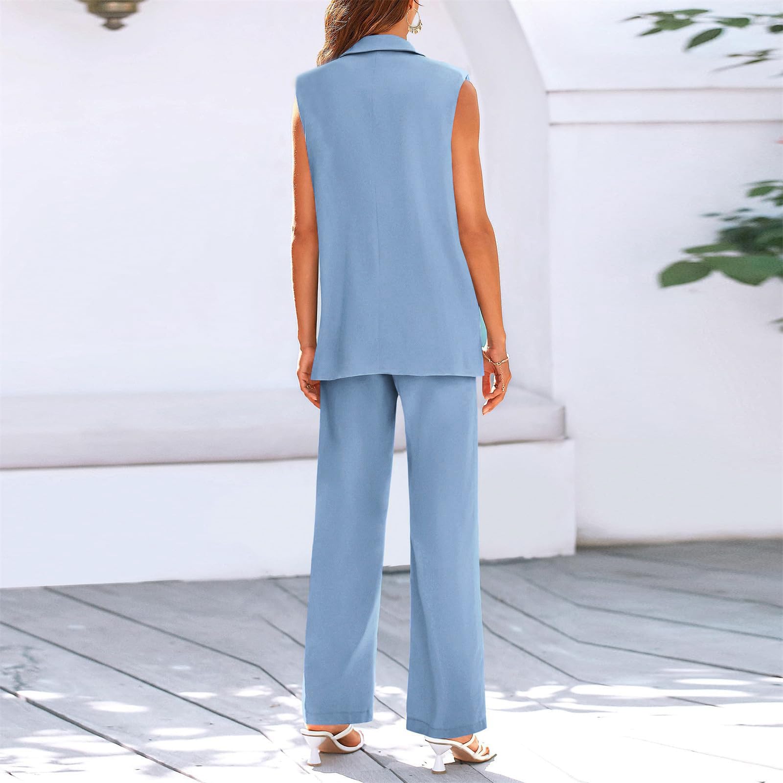 Zweiteiliger Hosenanzug Damen Sommer Elegant Business Ärmellos Blazer Weste Und Hose 2 Stück Frauen Casual Weste Elegant Anzug Set