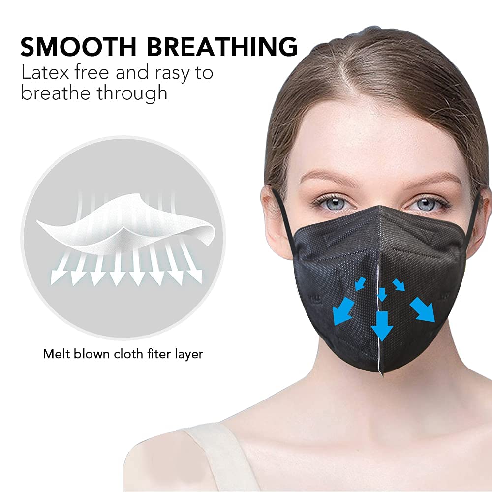 YIDERBO KN95 Face Masks 50Pack, 5-Ply Breathable Disposable Face Mask Filter Efficiency≥95%, Black : Industrial & Scientific
