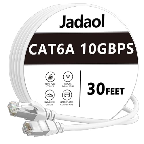 Jadaol Cable Ethernet Cat6a de 30 pies, delgado y redondo de 28 AWG, cable LAN RJ45 de cobre puro de alta velocidad de 10 Gbps 550 MHz, cable de