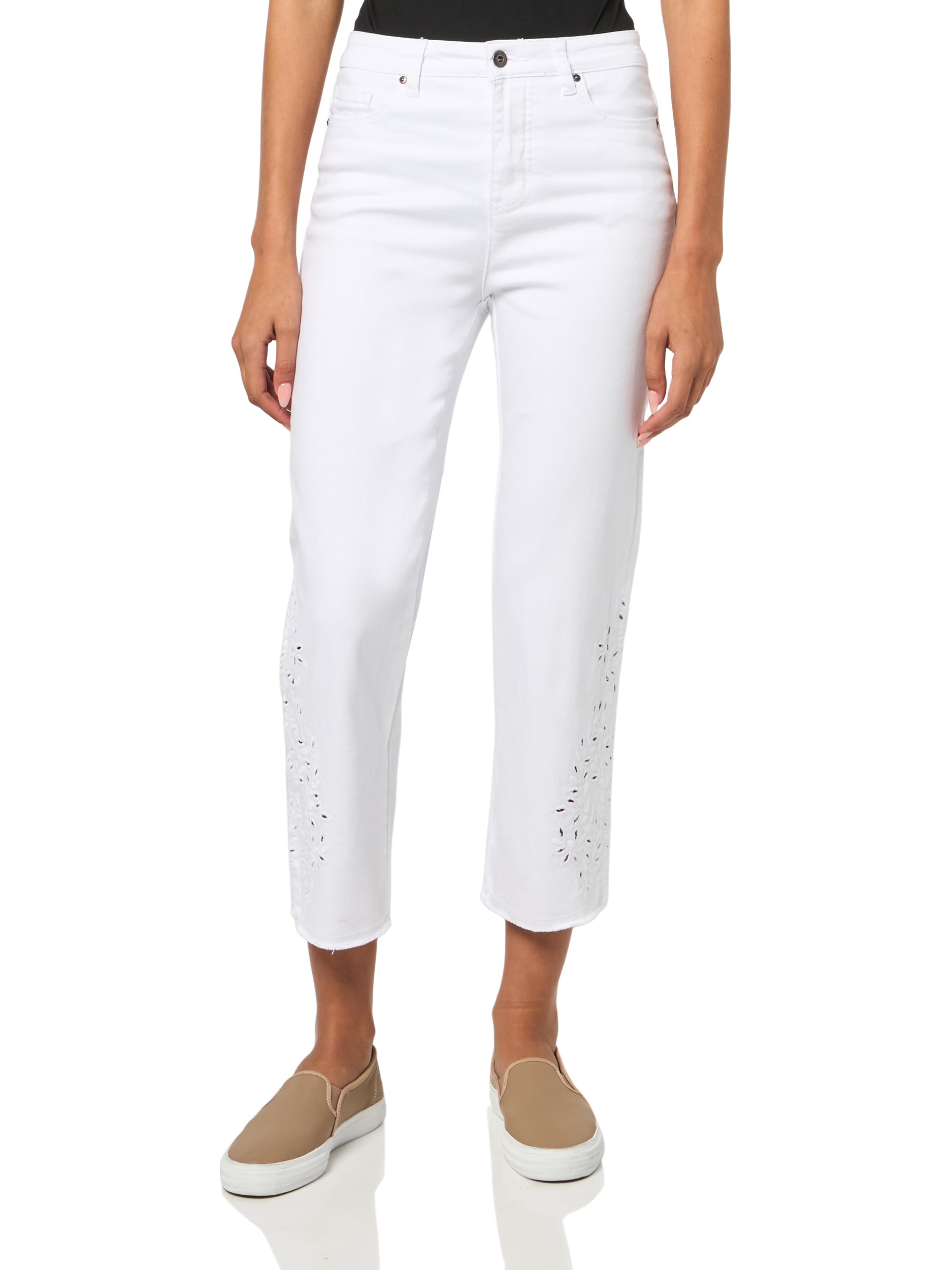 john mark Womens Five-Pocket Pant with Embroidery Eyelet Details