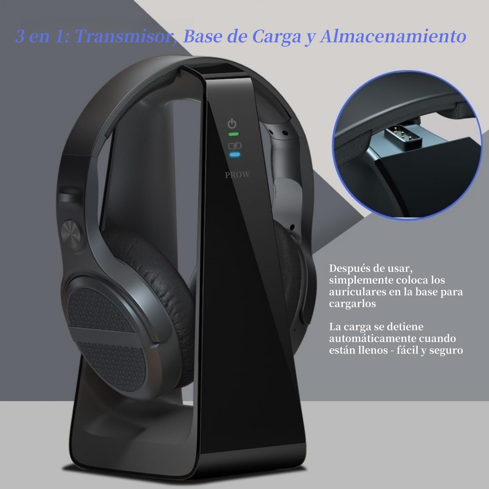 Auriculares Inalámbricos para TV Personas Mayores con Botones Grandes, 15H y 0 Retraso, Base de Carga con Transmisor 2.4GHz, Auriculares Bluetooth Over-Ear, Salida Digital Óptica(TOSLINK)/RCA/3.5mm