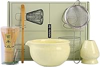 Vista 2 de Juego tradicional de ceremonia de té matcha, kit de 5 piezas con batidor de bambú, cuenco de cerámica, soporte, cuchara y colador, verde claro