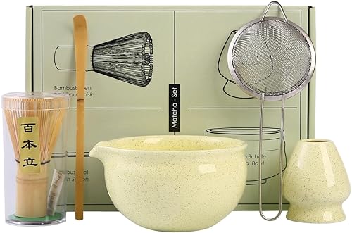 Miniatura 2 de Juego tradicional de ceremonia de té matcha, kit de 5 piezas con batidor de bambú, cuenco de cerámica, soporte, cuchara y colador, verde claro