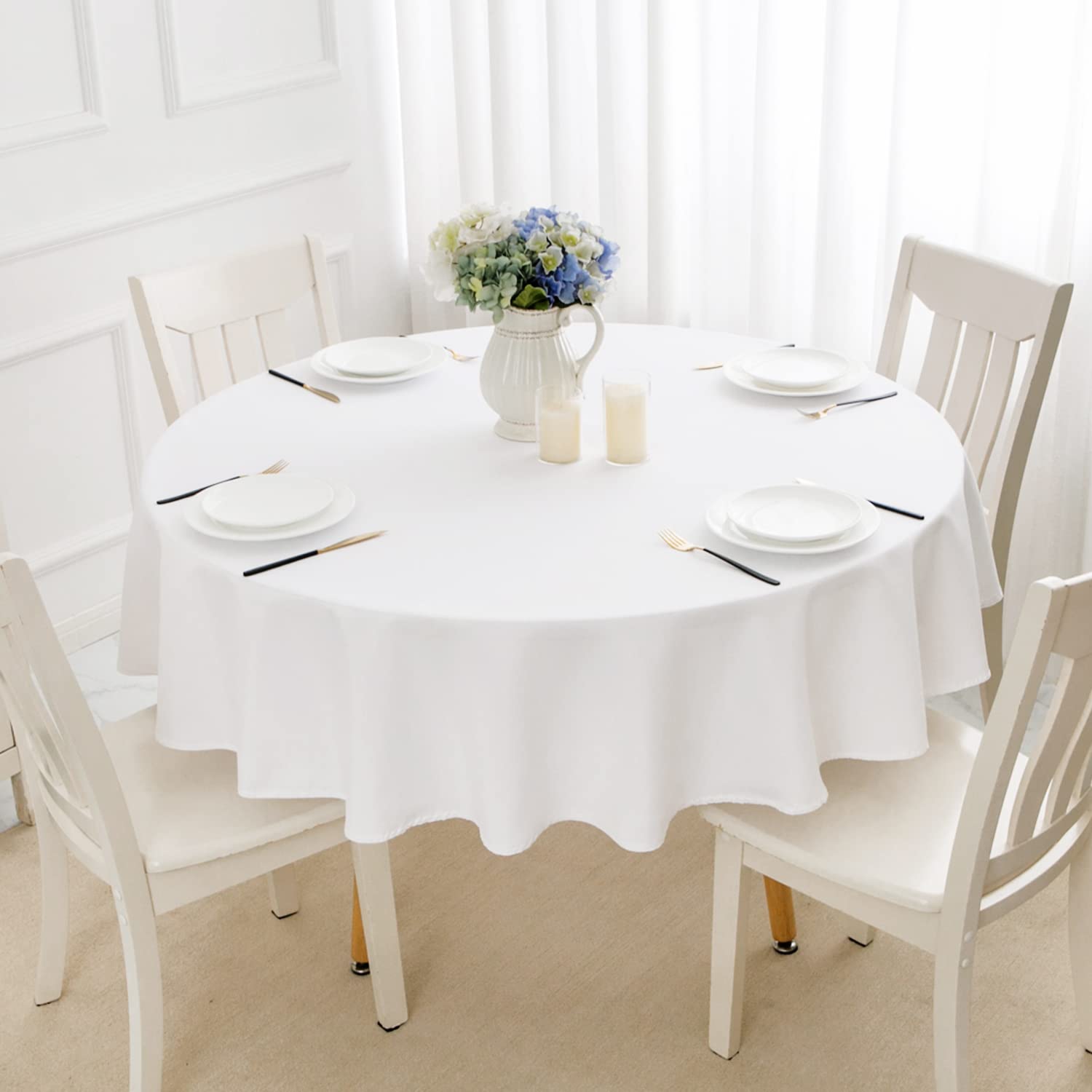 Romanstile Natale Tovaglia rotonda antimacchia 160 cm bianca Tovaglie per 4-6 posti elegante per decorative tavolo da caffè,Sala da Pranzo,Ristorante,Cucina,Bar,Birstro,Feste，giardino