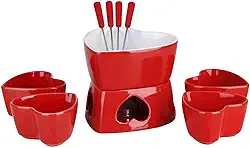 Conjunto Para Fondue Coração 500ml Cerâmica 4 Pessoas