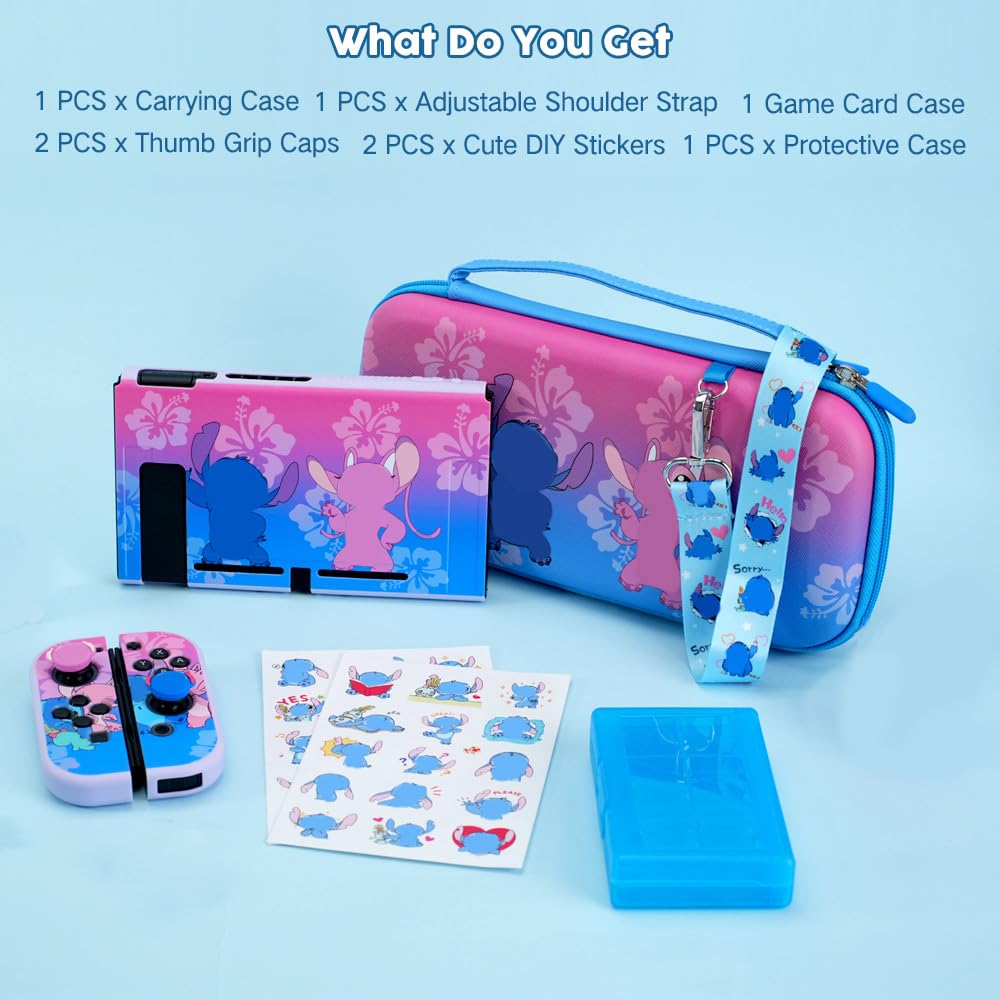 PERFECTSIGHT Switch Tragetasche für Nintendo Switch Konsole 10-in-1 Bundle Zubehör Blau Violett