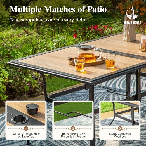 Image of HERA'S HOUSE Outdoor Dining Table for 6, Metal Table w /Umbrella Hole