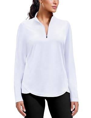 PINSPARK Workout Tops for Women Long Sleeve Athletic Shirt Quarter Zip Running Shirts Stretchy UPF 50 Yoga Hiking