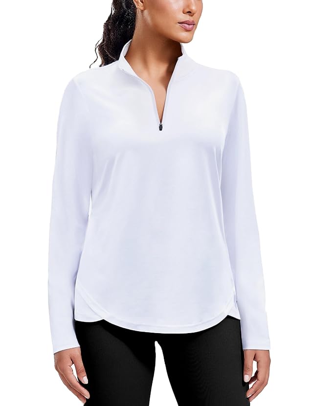 PINSPARK Workout Tops for Women Long Sleeve Athletic Shirt Quarter Zip Running Shirts Stretchy UPF 50 Yoga Hiking